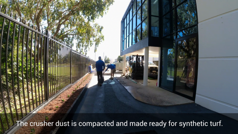 crusher dust is levelled for the synthetic grass